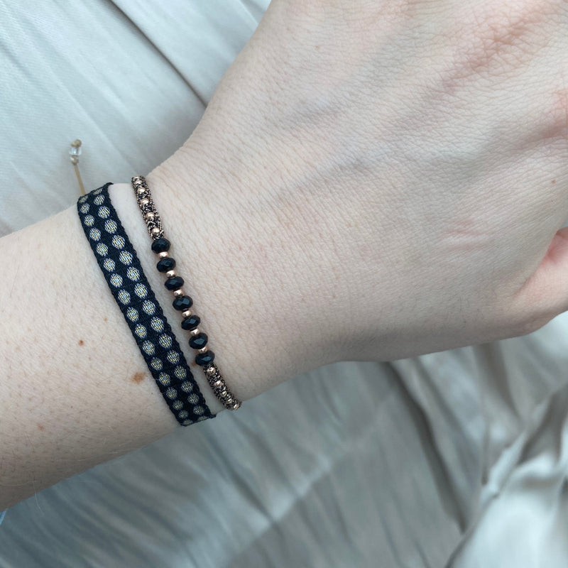 BASIC HANDWOVEN BRACELET IN BLACK, BEIGE & GOLD