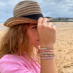 HANDMADE BEADED BRACELET IN BRIGHT PINK AND TURQUOISE TONES