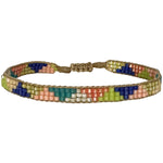 HANDMADE BEADED BRACELET IN SILVER, BLUE AND GREEN TONES