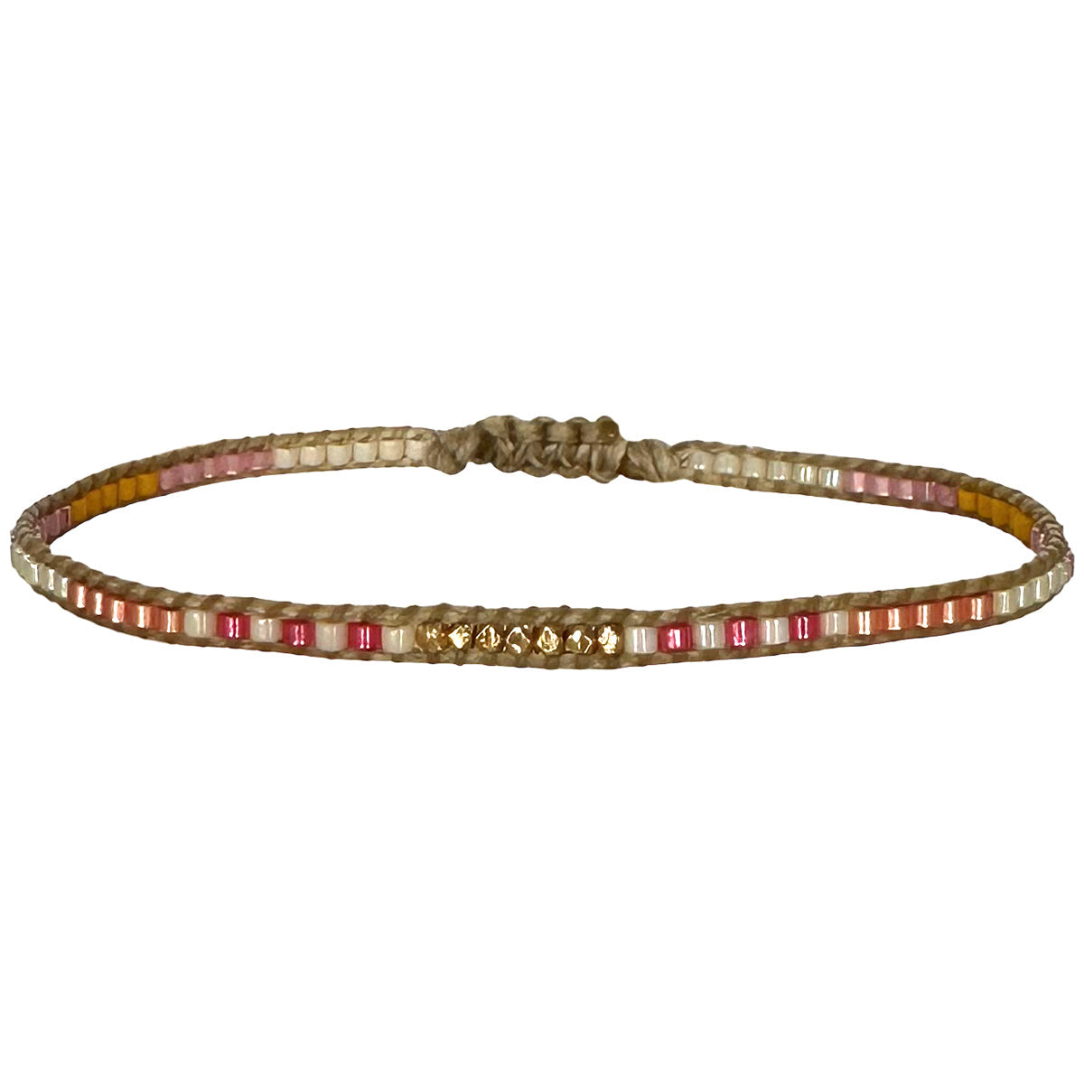HANDMADE BEADED BRACELET IN PINK TONES WITH GOLD DETAIL