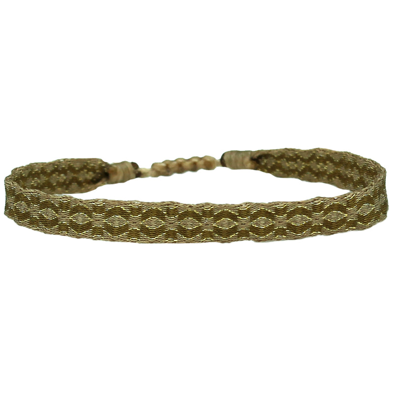 BASIC HANDWOVEN BRACELET IN GREEN, BEIGE & GOLD