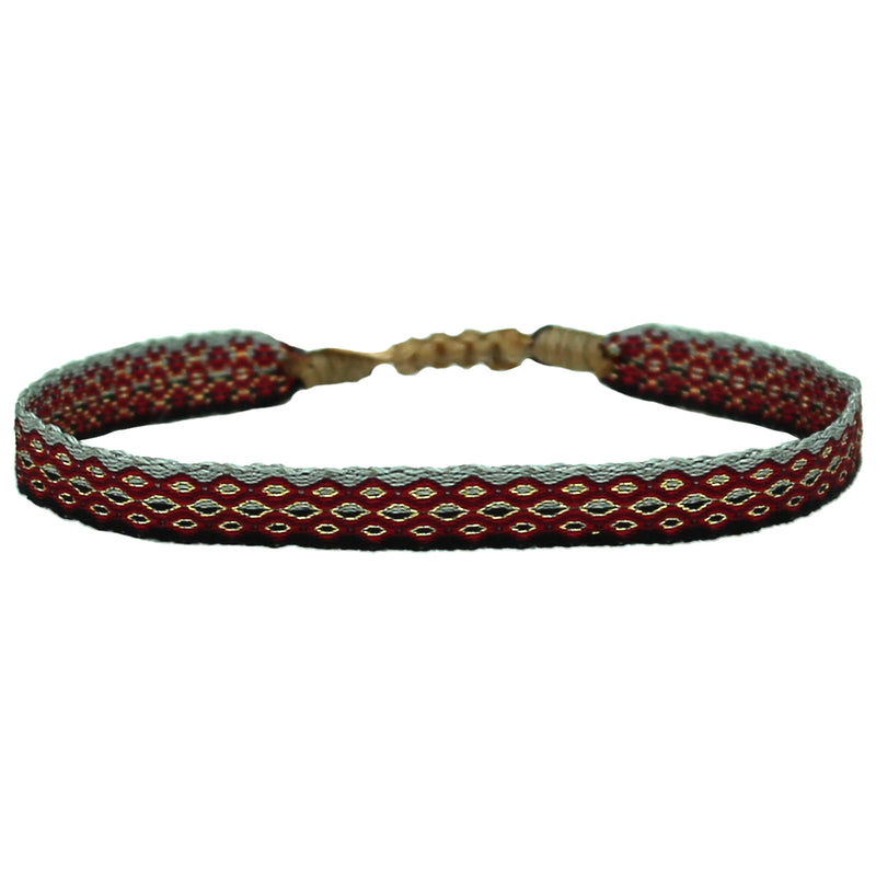 BASIC HANDWOVEN BRACELET IN RED, GREY, BLACK & GOLD