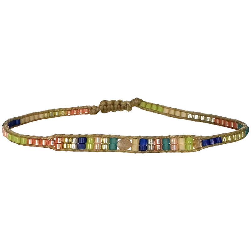 HANDMADE BEADED BRACELET IN BRIGHT TONES WITH A PEACH SUNSTONE