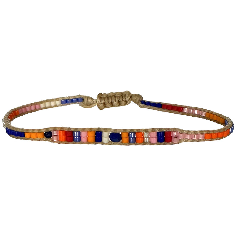 HANDMADE BEADED BRACELET IN BRIGHT TONES WITH A LAPIS LAZULI STONE