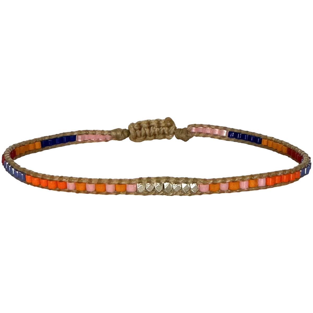 HANDMADE BEADED BRACELET IN BRIGHT TONES WITH SILVER DETAIL