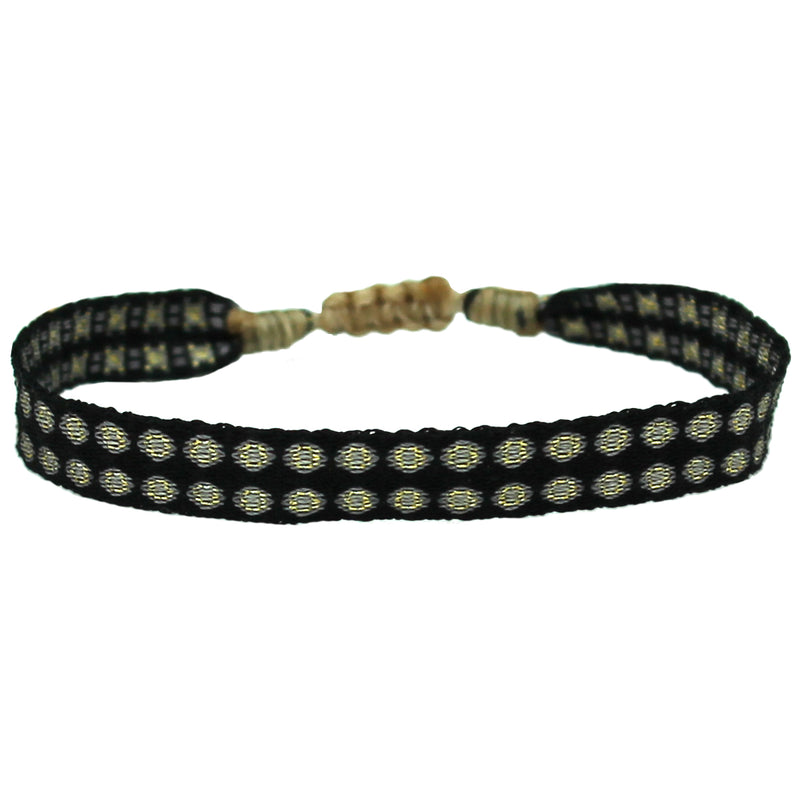BASIC HANDWOVEN BRACELET IN BLACK, BEIGE & GOLD
