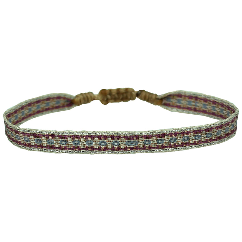 BASIC HANDWOVEN BRACELET IN BLUE, LILAC & SILVER TONES