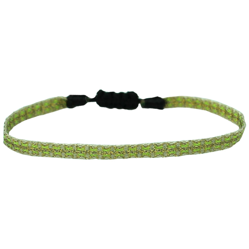 BASIC HANDWOVEN BRACELET IN BRIGHT GREEN, BEIGE & GOLD