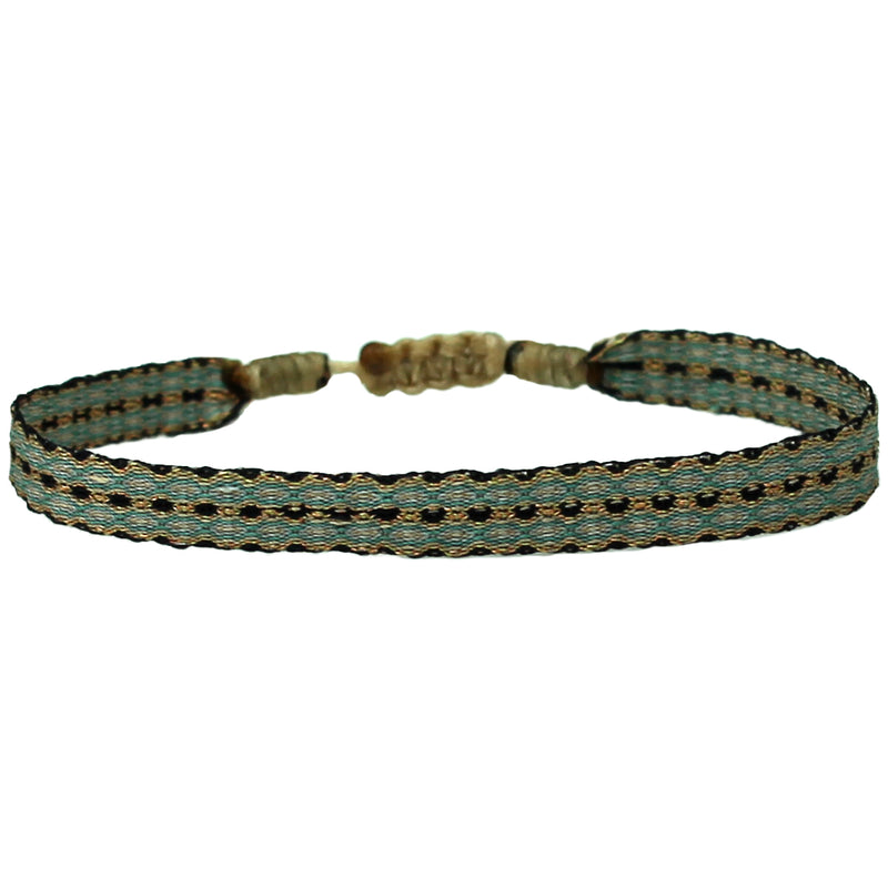 BASIC HANDWOVEN BRACELET IN TONES OF BLUE, BEIGE & GOLD