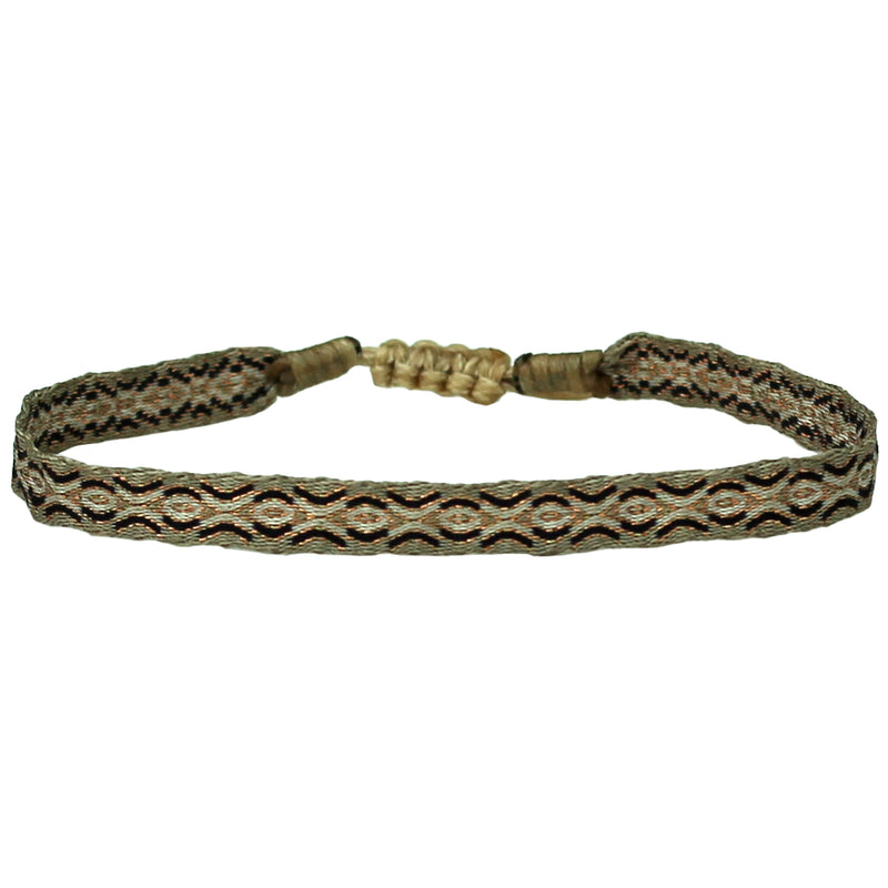 BASIC HANDWOVEN BRACELET IN BLACK, BEIGE AND GOLD TONES