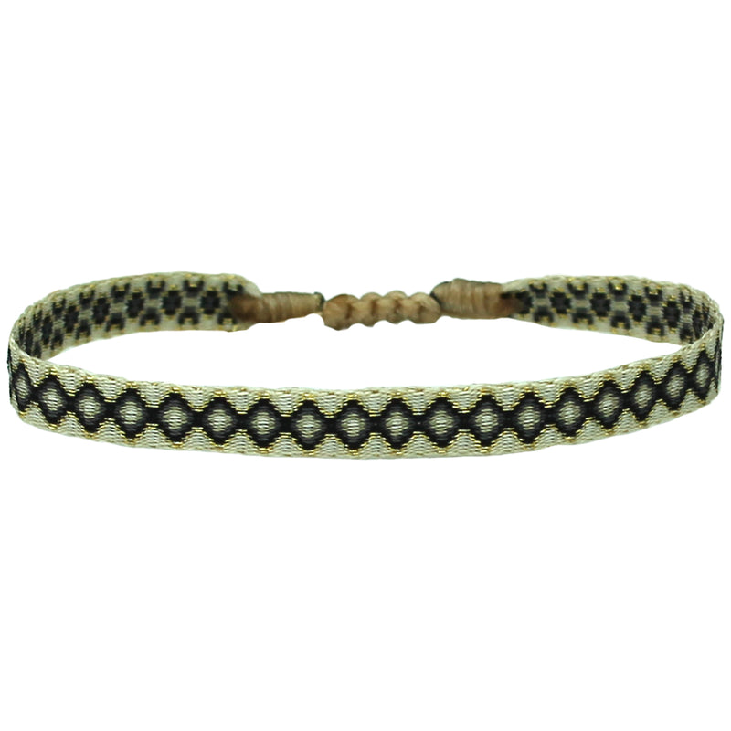 BASIC HANDWOVEN BRACELET IN BLACK, BEIGE & GOLD