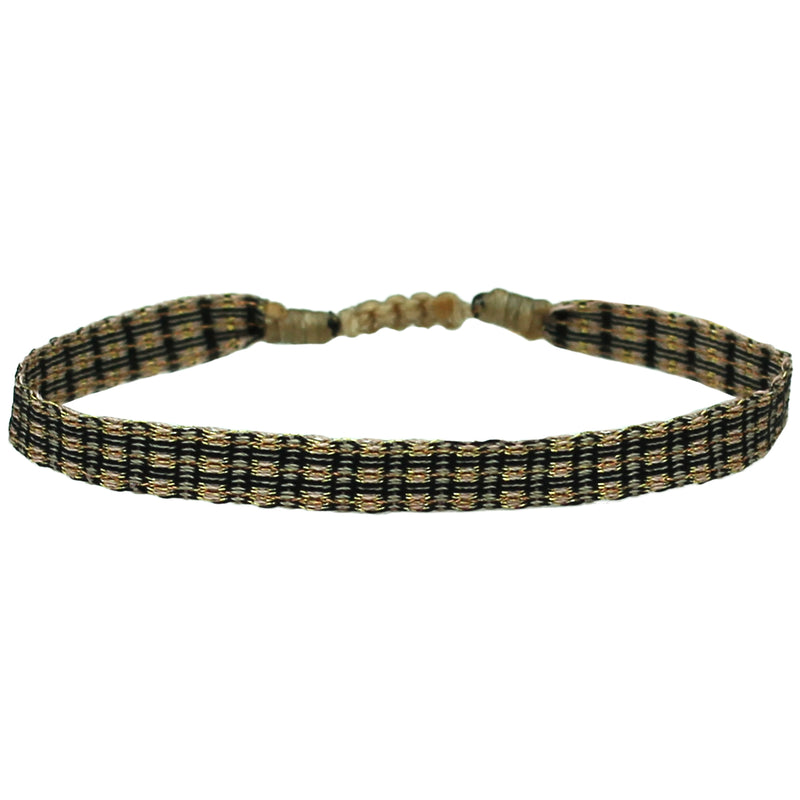 BASIC HANDWOVEN BRACELET IN LIGHT PINK, GOLD & BLACK