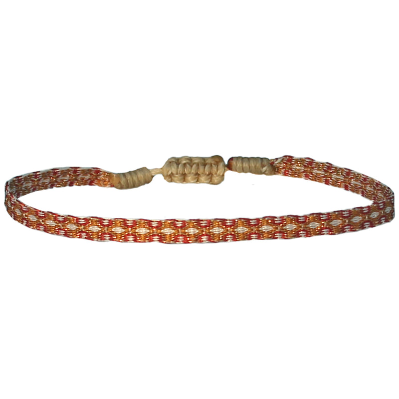 BASIC HANDWOVEN BRACELET IN TONES OF ORANGE, BEIGE & GOLD