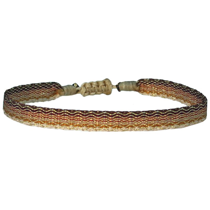 BASIC HANDWOVEN BRACELET IN BROWN, ORANGE, BEIGE & GOLD TONES