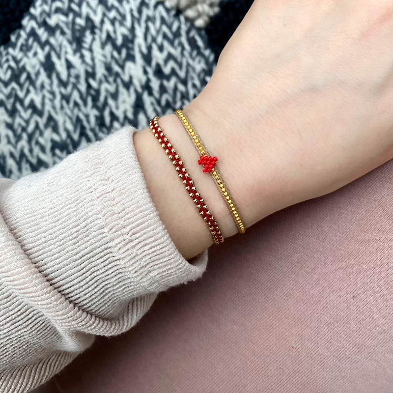 HANDWOVEN TRENZA BRACELET IN RED & GOLD