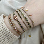 ROMBO BRACELET IN GOLD & DARK GREY THREADS & ROSE GOLD BEADS