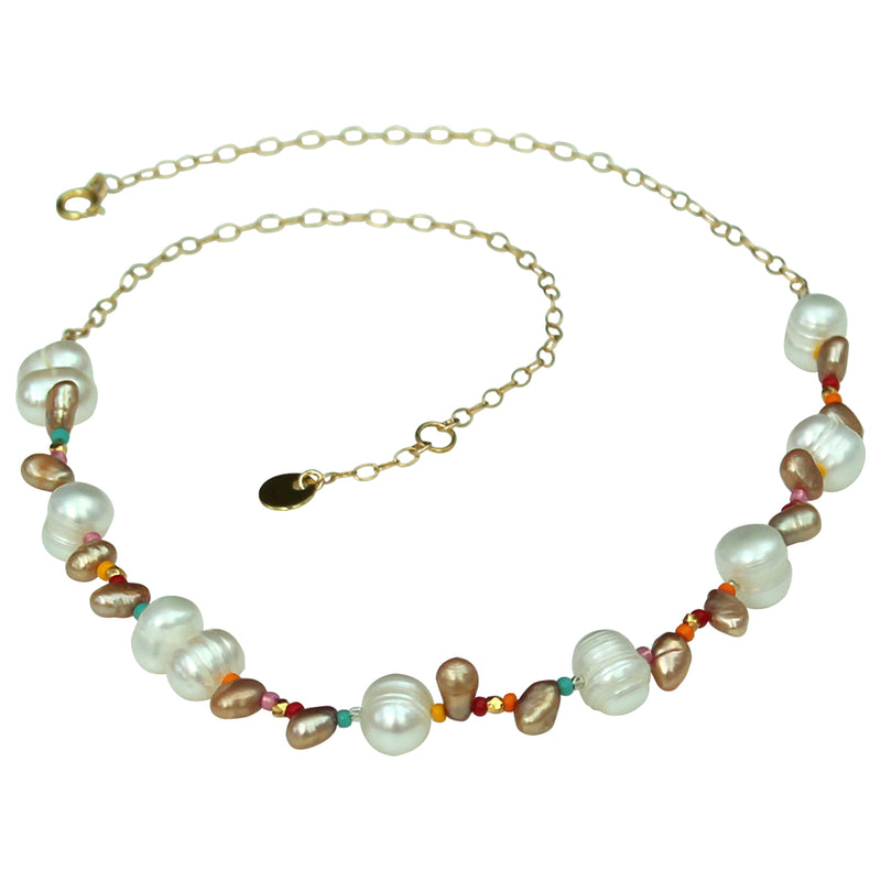 HANAUMA PEARL AND GOLD BEADS NECKLACE SET
