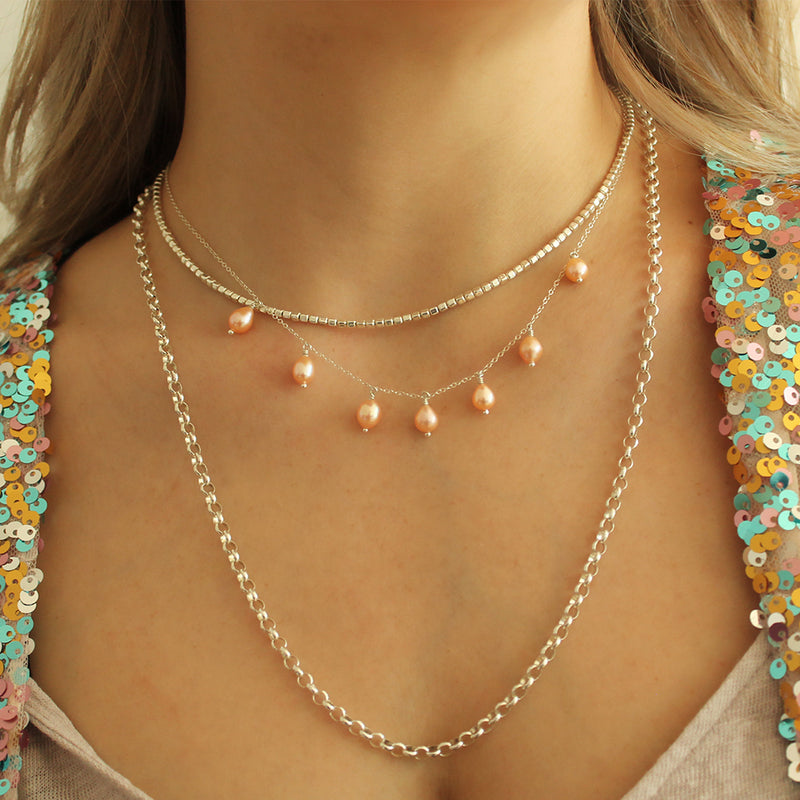 HANAUMA SILVER CHAIN AND PEARLS NECKLACE SET