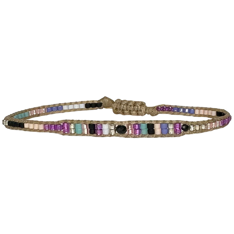 Details:  - Japanese glass beads  - Spinel semi-precious stone  - Width: 2mm  - Adjustable bracelet   -Can be worn in the water