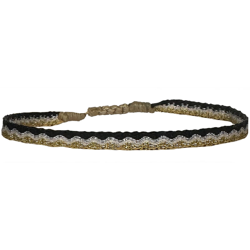 BASIC HANDMADE METALLIC BRACELET IN WHITE, BLACK AND GOLD TONES