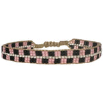 HANDMADE GLASS BEADS BRACELET IN PINK, SILVER AND BLACK TONES