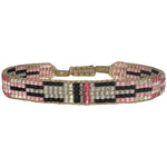 HANDMADE GLASS BEADS BRACELET IN PINK, GREY AND BLACK TONES