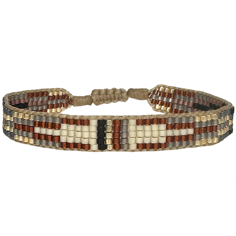 HANDMADE GLASS BEADS BRACELET IN BLUE, GOLD AND BURGUNDY TONES