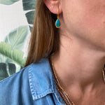 HANDMADE TURQUOISE DROP EARRINGS ON MODEL