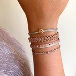 HANDMADE DAHLIA BRACELET IN ROSE GOLD ON MODEL