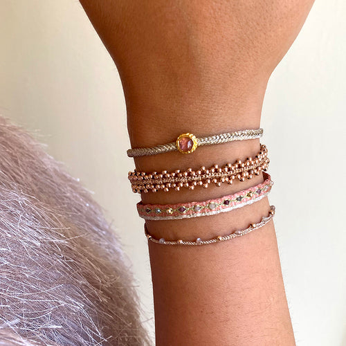 HANDMADE DAHLIA BRACELET IN ROSE GOLD ON MODEL