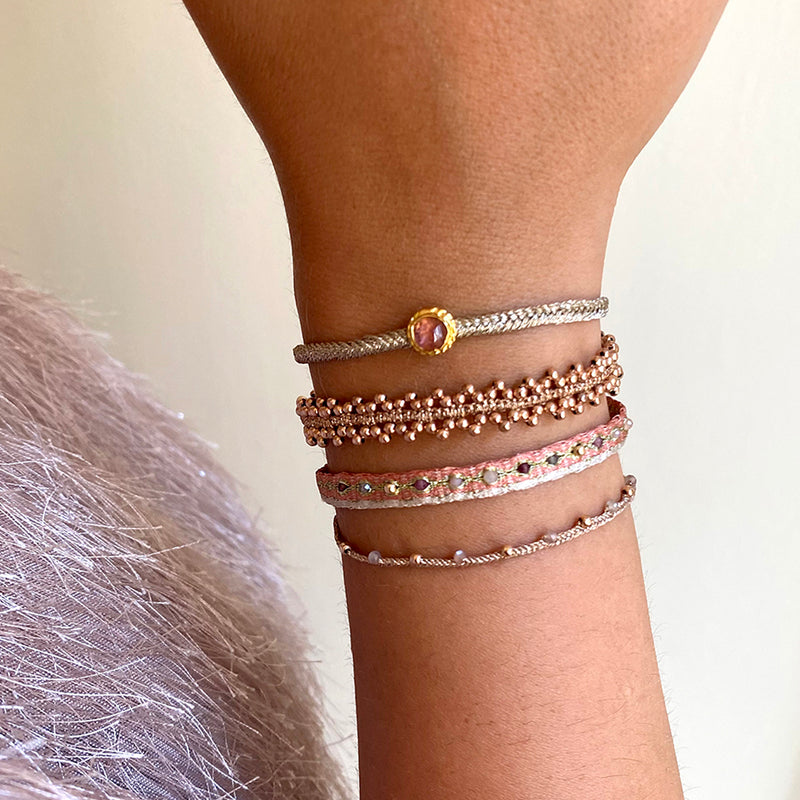 HANDMADE DAHLIA BRACELET IN ROSE GOLD ON MODEL