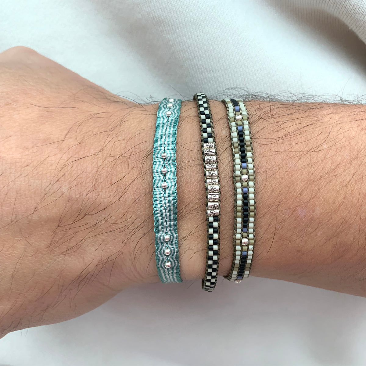 SET OF TWO BRACELETS WITH SILVER DETAILS FOR HIM