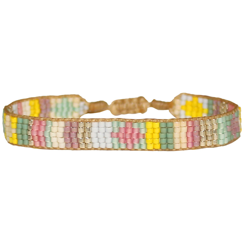 HANDMADE GLASS BEADS BRACELET IN PINK, YELLOW AND BLUE COLOURS