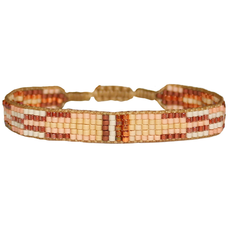 HANDMADE GLASS BEADS BRACELET IN PALE PINKS AND COPPER TONES