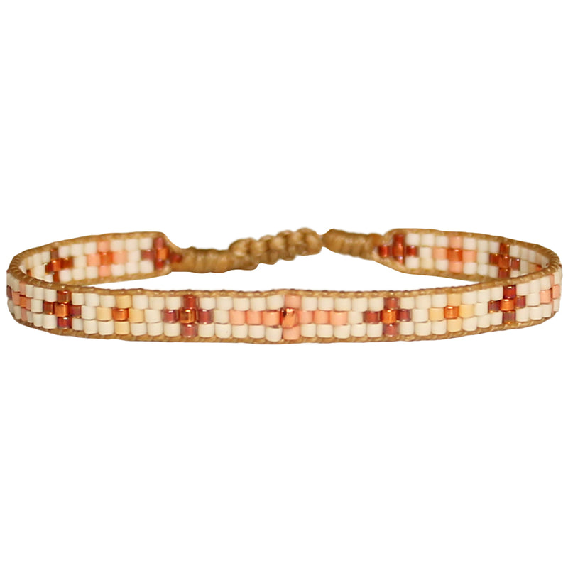 HANDMADE BEADED PATTERNED BRACELET IN COPPER AND NEUTRAL TONES
