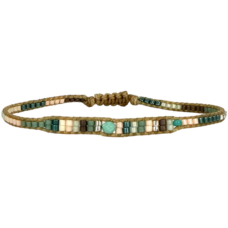 HANDMADE BEADED BRACELET IN PASTEL TONES WITH A TURQUOISE STONE