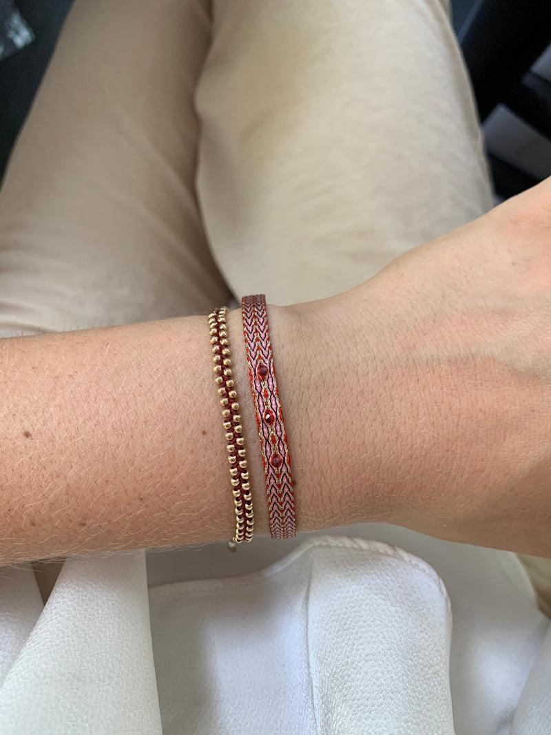 TRENZA HANDWOVEN BRACELET IN BURGUNDY & GOLD