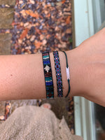 SET OF THREE HANDWOVEN BRACELETS IN BLACK AND BLUE TONES