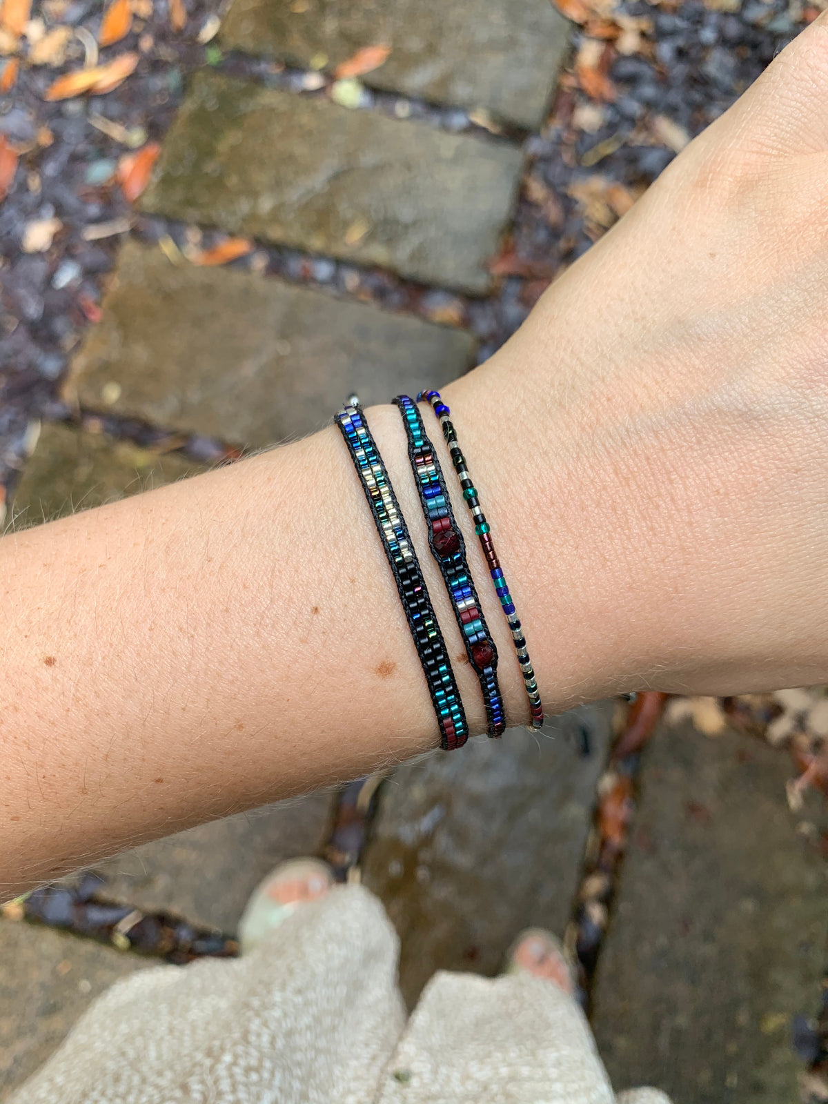 SET OF THREE HANDWOVEN BEADED BRACELETS IN BLUE AND BLACK –  shop.lejudesigns.com