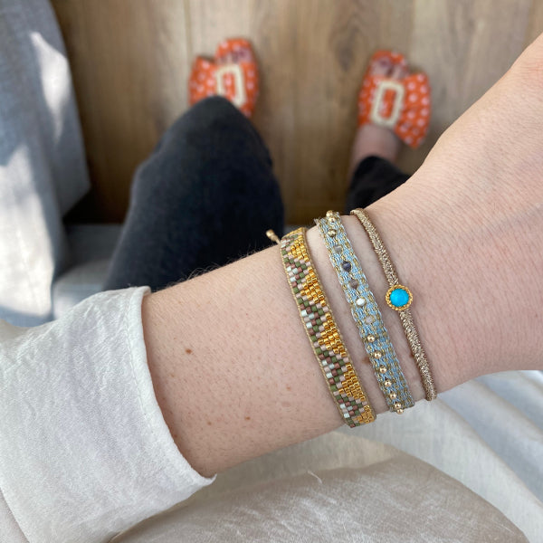HANDMADE TURQUOISE STONE BRACELET ON MODEL