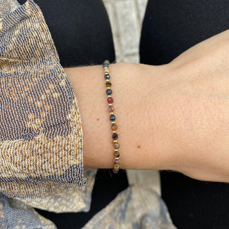 SCARLETT HANDMADE BRACELET FEATURING PIETERSITE STONES AND GOLD BEADS