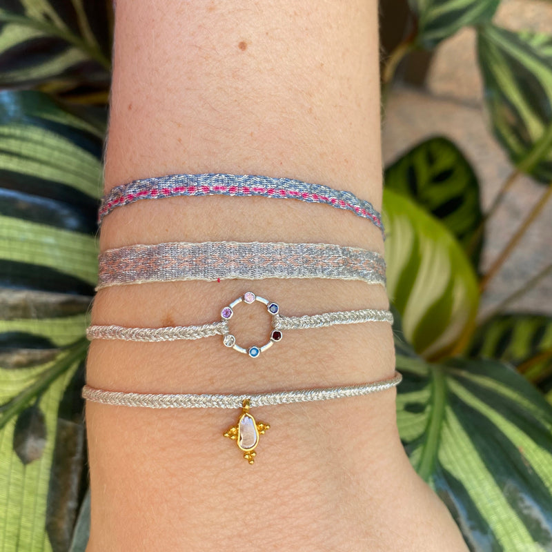 GEMSTONE HOOP HANDMADE BRACELET IN SILVER TONES