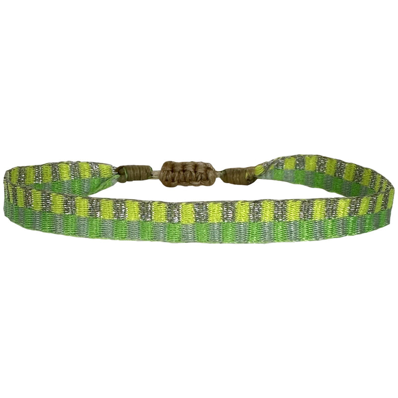 BASIC HANDWOVEN NEON  BRACELET IN GREEN AND SILVER TONES