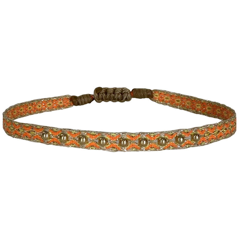 HANDMADE MIX BRACELET IN NEON ORANGE AND YELLOW TONES WITH GOLD DETAILS