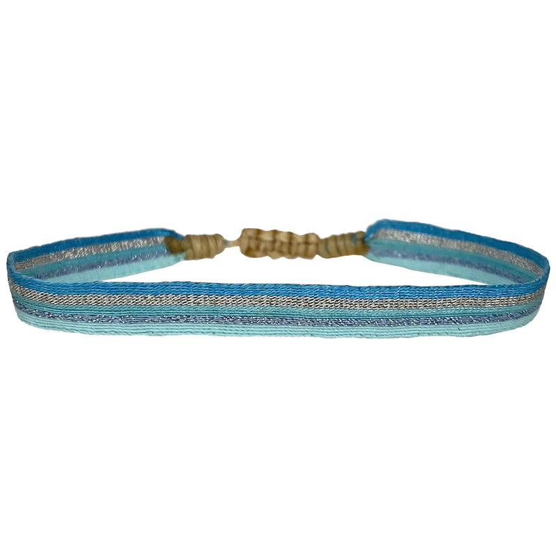 STRIPED HANDMADE BASIC BRACELET IN BLUE TONES AND SILVER
