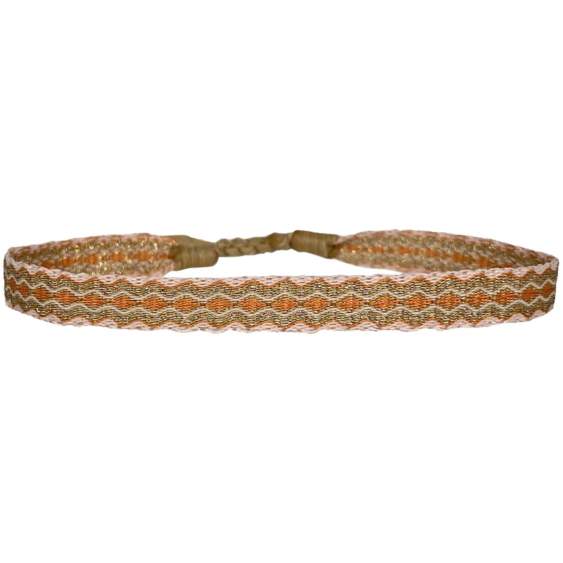BASIC HANDWOVEN SPARKLE BRACELET IN PALE PINK, GOLD AND ORANGE