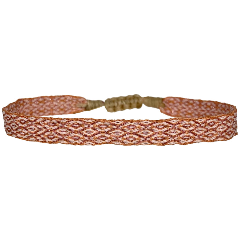 BASIC HANDWOVEN SPARKLE BRACELET IN PALE PINK AND ORANGE TONES