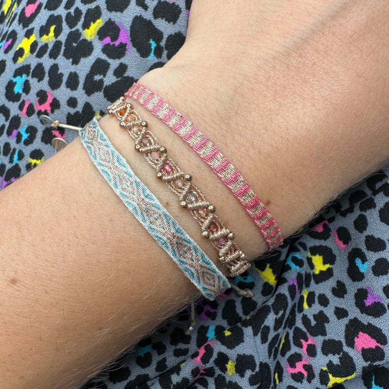 BASIC HANDWOVEN  BRACELET IN BLUE AND PINK TONES