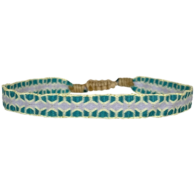 BASIC HANDWOVEN BRACELET IN TONES OF GREEN, PALE BLUE AND YELLOW