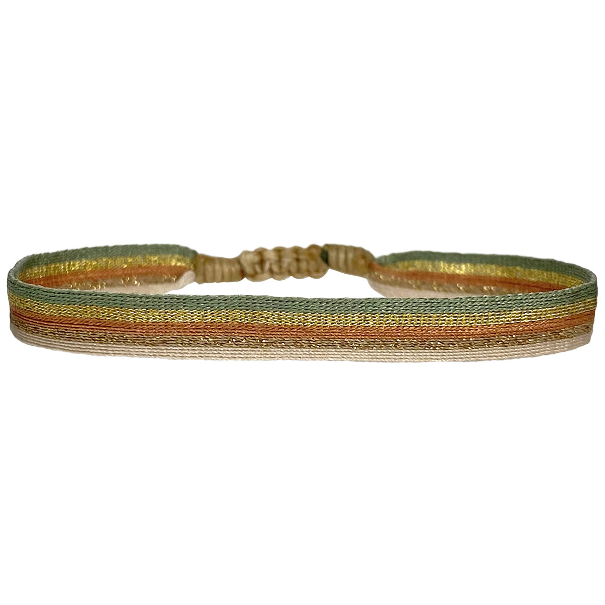 STRIPED BASIC HANDWOVEN SPARKLE BRACELET WITH GOLD, GREEN AND ORANGE